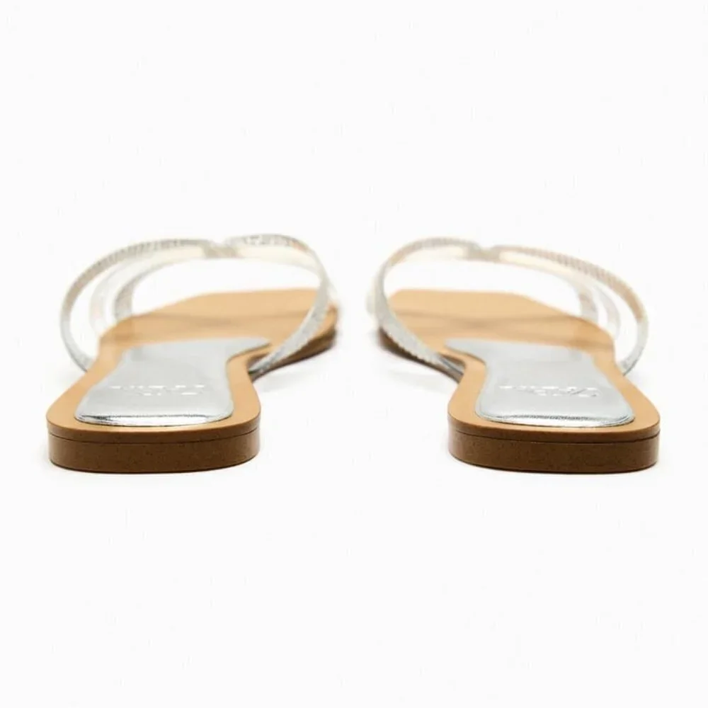 ZARA FLAT VINYL SLIDER SANDALS WITH RHINESTONES CLEAR SIZE 6 | 3656/110 - Picture 2 of 4